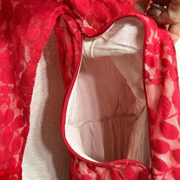 Free People Floral Mesh Lace Dress Red Size 6 - Picture 13 of 15